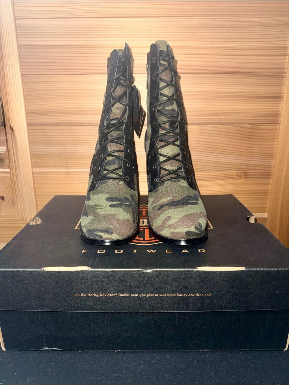 Harley-Davidson Women's Camouflage Lace-Up Mid-Calf Boots Heels NWT Size 8.5